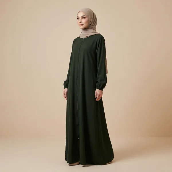 Green_Crepe_Zipper_Abaya_For_Women