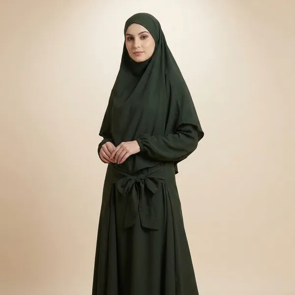 Olive_Green_Firdaus_Fabric_Adjustable_Jilbab_&_Skirt
