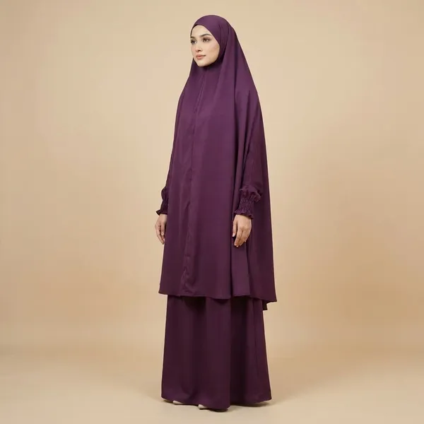 Wine_Firdaus_Fabric_Adjustable_Jilbab_&_Skirt