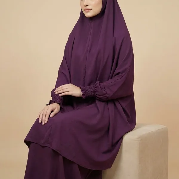Wine_Firdaus_Fabric_Adjustable_Jilbab_&_Skirt