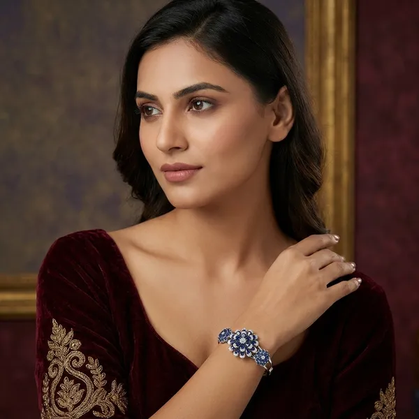 Blue_Stainless_Steel_Sapphire_With_American_Diamond_Flower_Design_Stone_Bangle