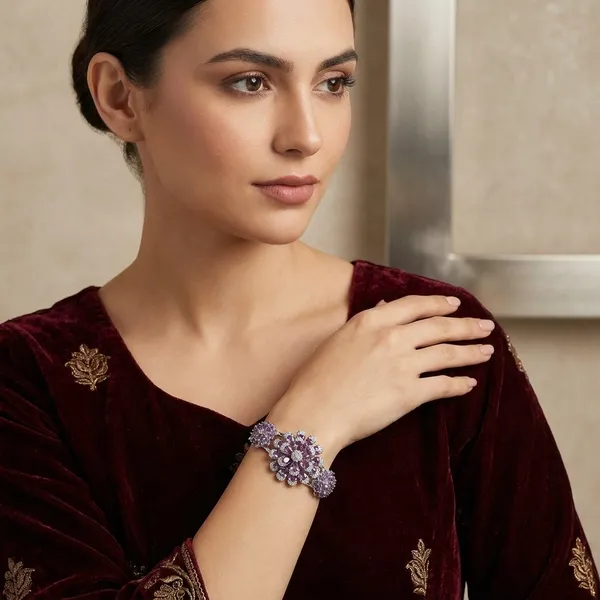 Purple_Stainless_Steel_Spinel_With_American_Diamond_Flower_Design_Stone_Bangle