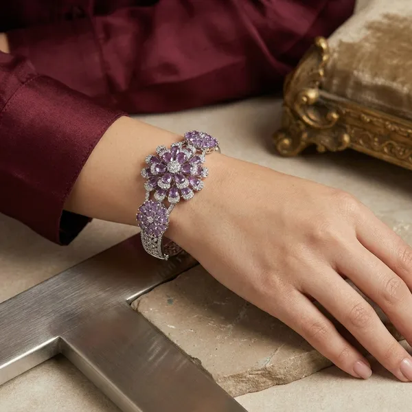 Purple_Stainless_Steel_Spinel_With_American_Diamond_Flower_Design_Stone_Bangle