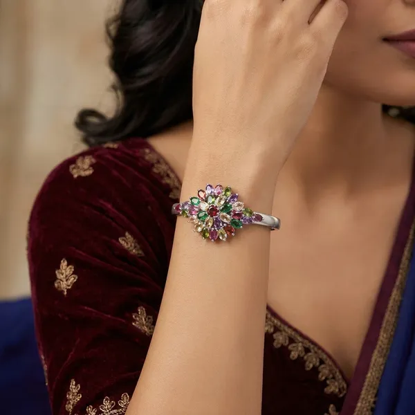 Multicolor_Stainless_Steel_Flower_Design_Stone_Bangle