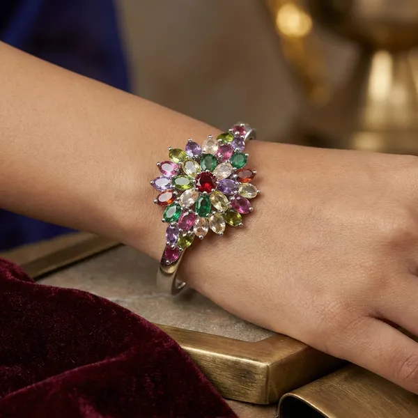 Multicolor_Stainless_Steel_Flower_Design_Stone_Bangle