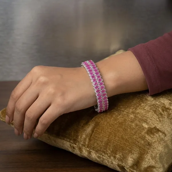 Pink_Stainless_Steel_Ruby_Flower_Design_Stone_Bangle