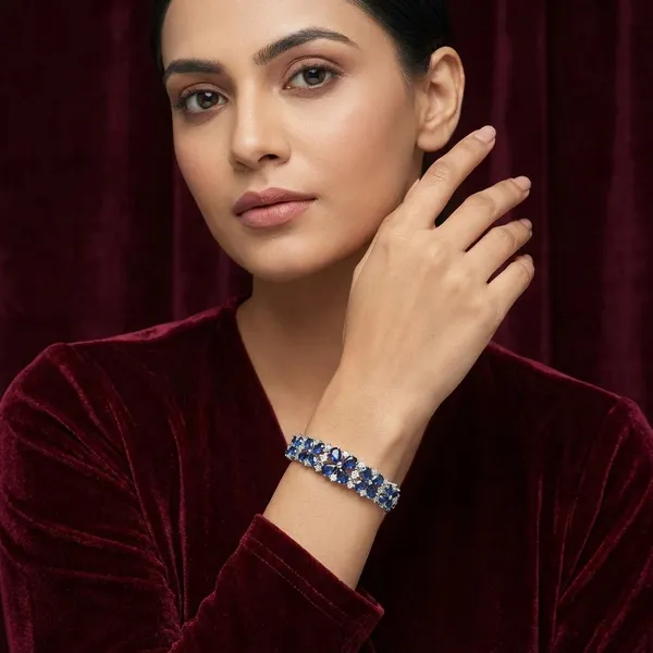Blue_Stainless_Steel_Sapphire_With_American_Diamond_4_Leaf_Flower_Design_Stone_Bangle