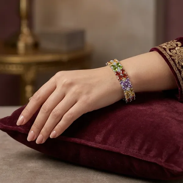 Multicolor_Stainless_Steel_Flower_Design_Stone_Bangle