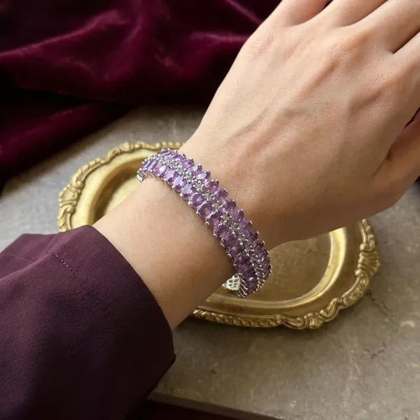 Purple_Stainless_Steel_Anti-Tarnish_&_Water_Resistant_Spinel_Oval_Design_Stone_Bangle_For_Women