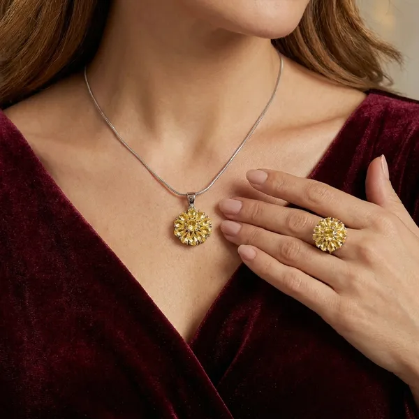 Yellow_Stainless_Steel_Sapphire_Pendant_Set