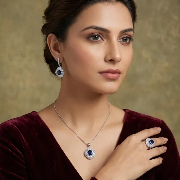 Blue_Stainless_Steel_Sapphire_With_American_Diamond_Pendant_Set