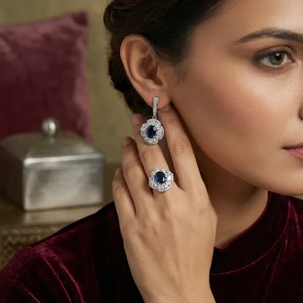 Blue_Stainless_Steel_Sapphire_With_American_Diamond_Pendant_Set