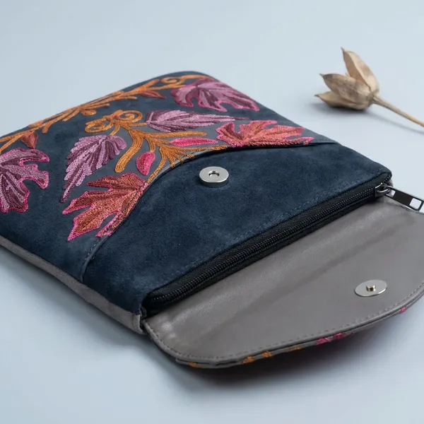 Grey_&_Blue_Leather_Sling_Bag_For_Women_&_Girls