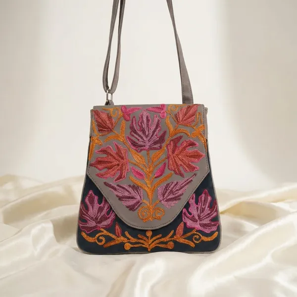 Grey_&_Blue_Leather_Sling_Bag_For_Women_&_Girls