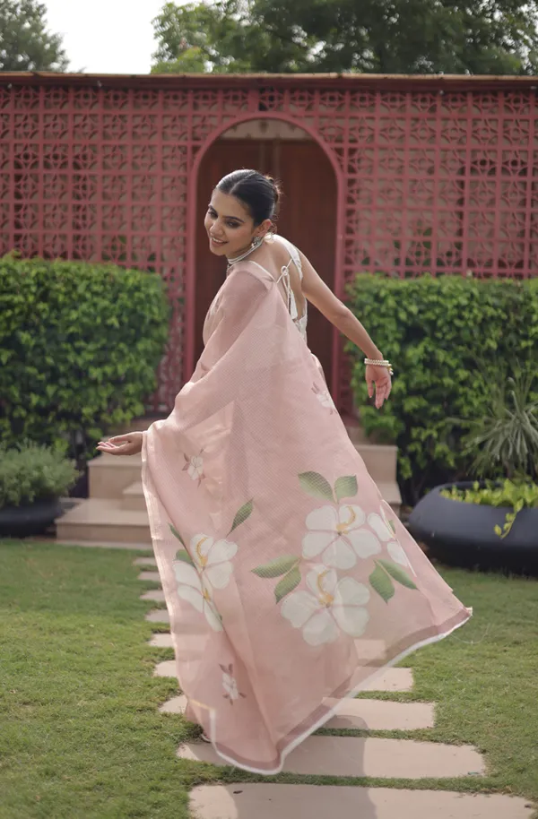 Peach_Kota_Doria_Saree