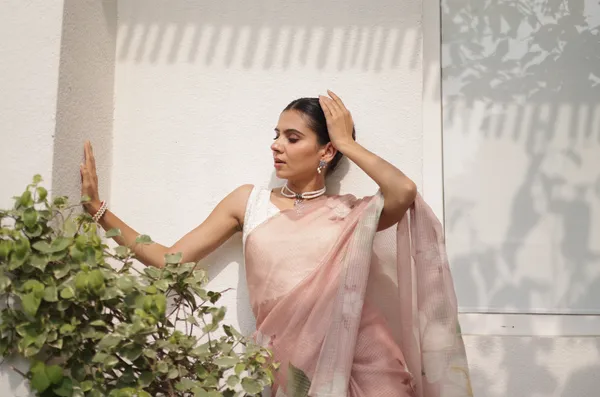 Peach_Kota_Doria_Saree