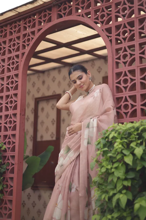 Peach_Kota_Doria_Saree