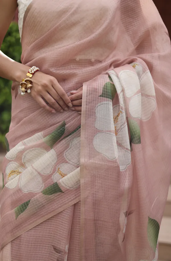 Peach_Kota_Doria_Saree