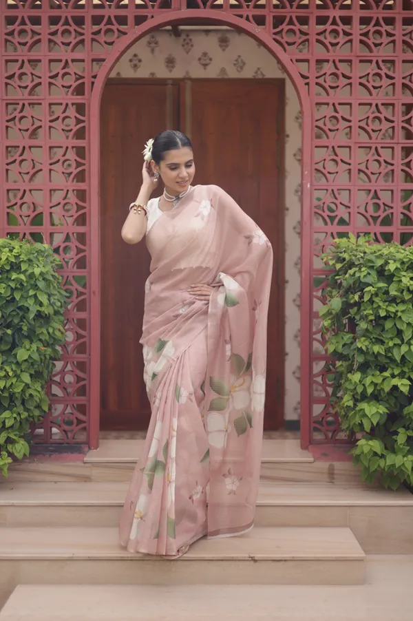 Peach_Kota_Doria_Saree