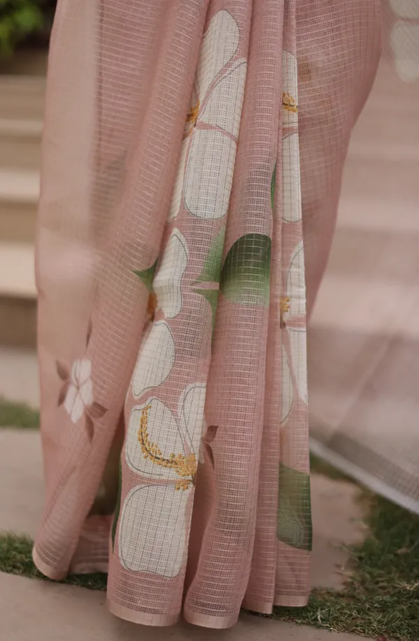 Peach_Kota_Doria_Saree