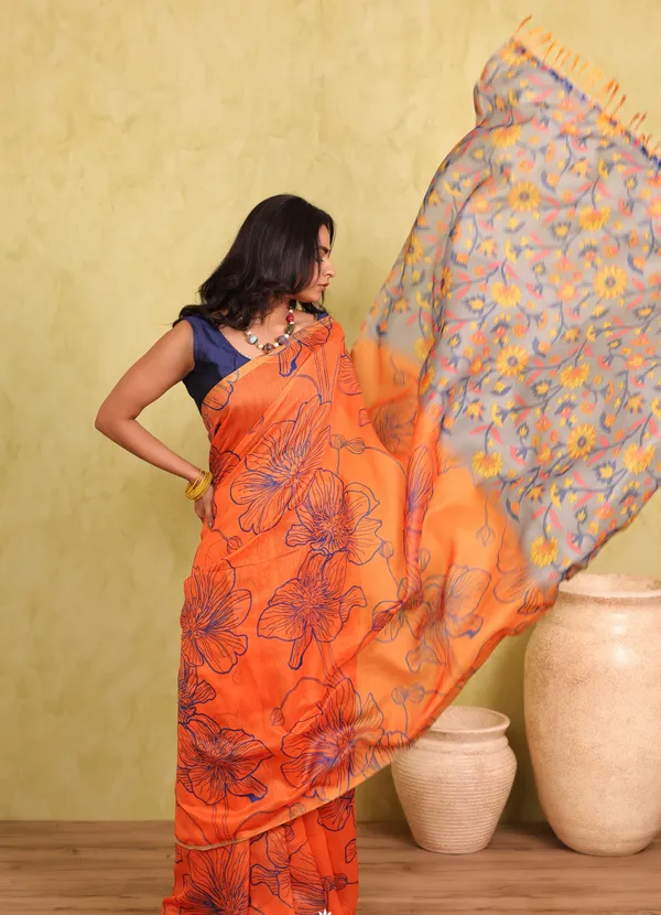Orange_Chanderi_Cotton_Saree