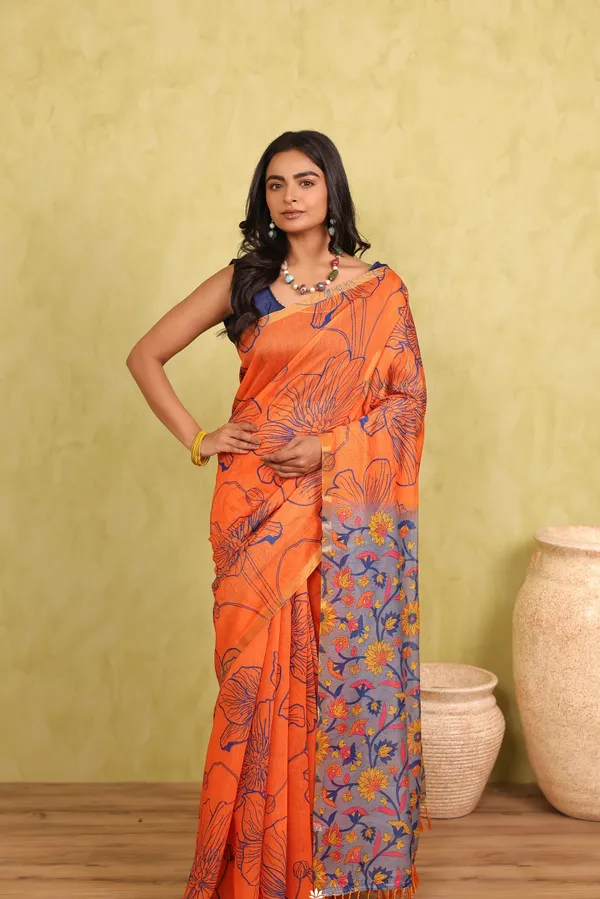 Orange_Chanderi_Cotton_Saree