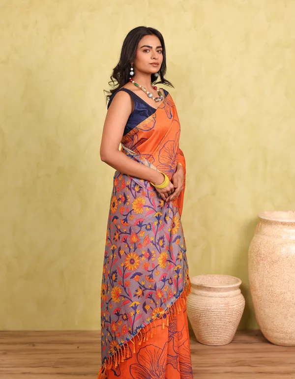 Orange_Chanderi_Cotton_Saree