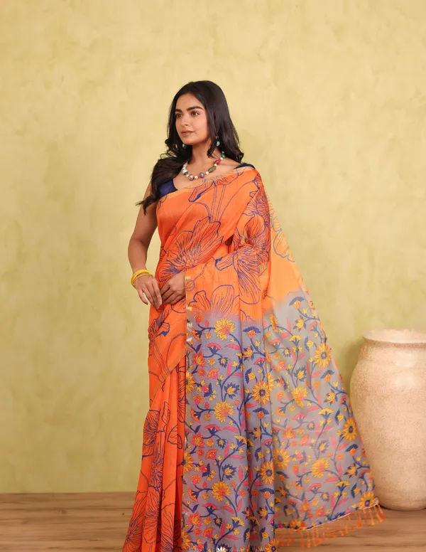 Orange_Chanderi_Cotton_Saree