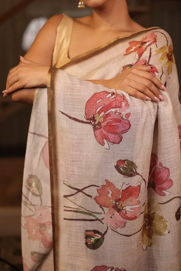 Pastel_Beige_And_Brown_Crepe_Chiffon_Saree