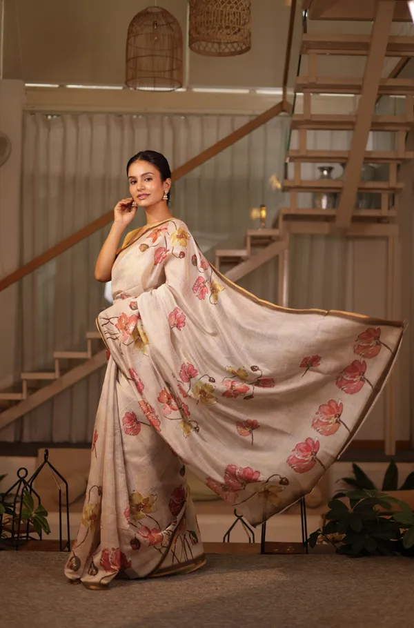 Pastel_Beige_And_Brown_Crepe_Chiffon_Saree