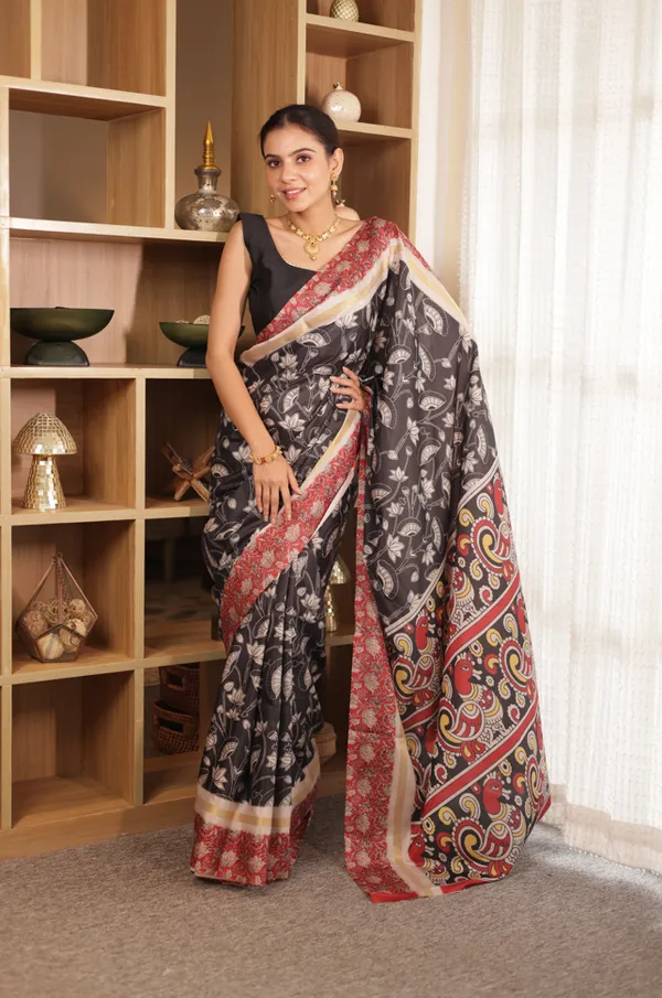Black_And_Red_Tussar_Art_Silk_Saree