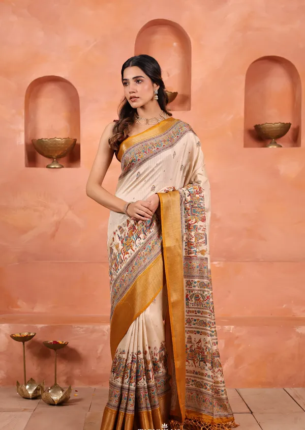 Brown_And_White_Dola_Art_Silk_Saree