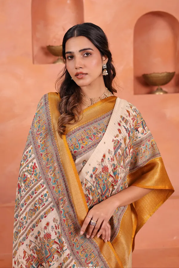 Brown_And_White_Dola_Art_Silk_Saree
