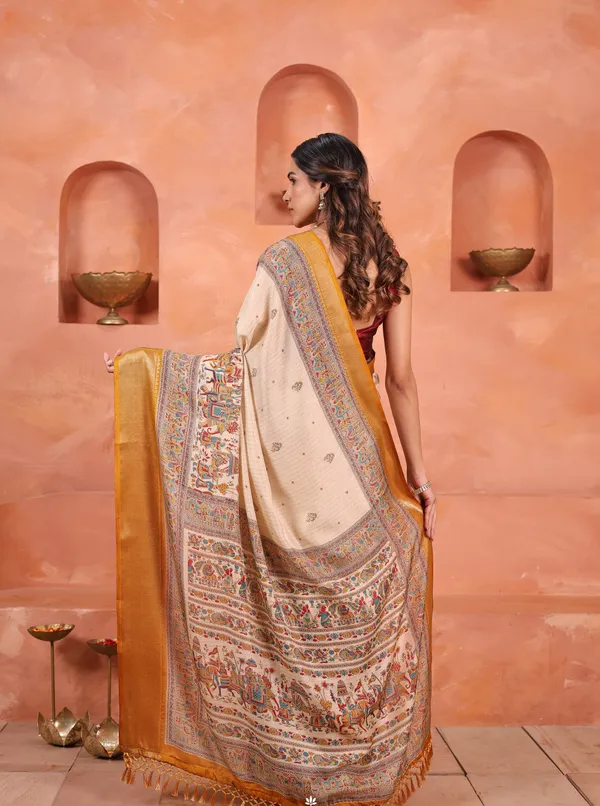 Brown_And_White_Dola_Art_Silk_Saree