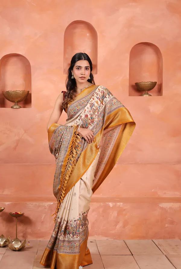Brown_And_White_Dola_Art_Silk_Saree