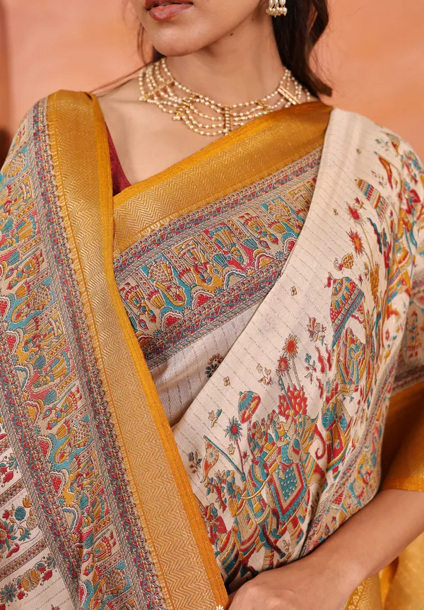 Brown_And_White_Dola_Art_Silk_Saree
