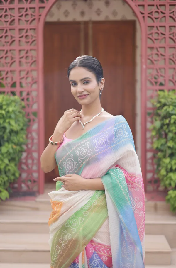 White_And_Multicolor_Kota_Doria_Saree