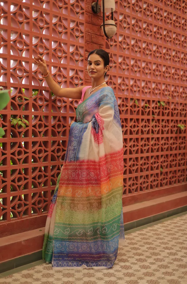 White_And_Multicolor_Kota_Doria_Saree