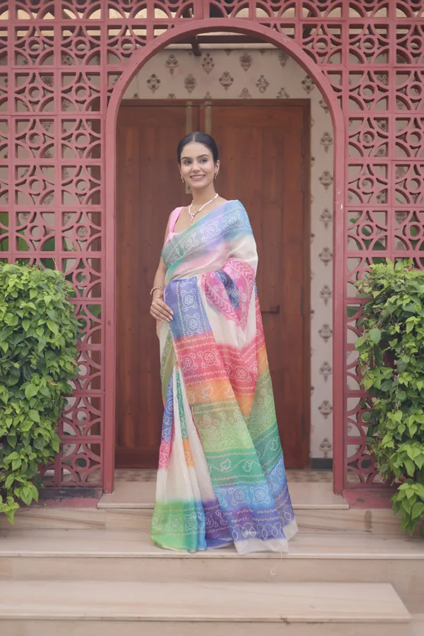White_And_Multicolor_Kota_Doria_Saree