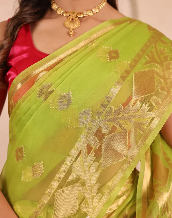 Green_And_Red_Banarasi_Organza_Saree
