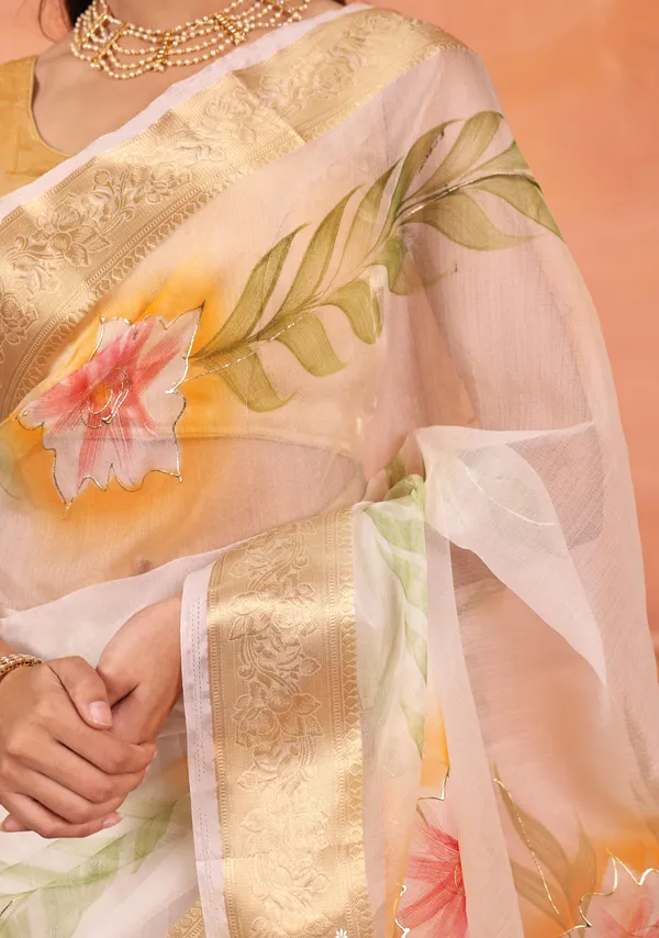 White_And_Golden_Tissue_Organza_Saree