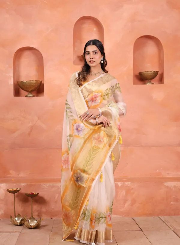 White_And_Golden_Tissue_Organza_Saree