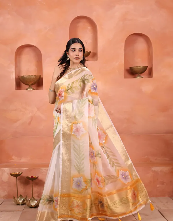 White_And_Golden_Tissue_Organza_Saree