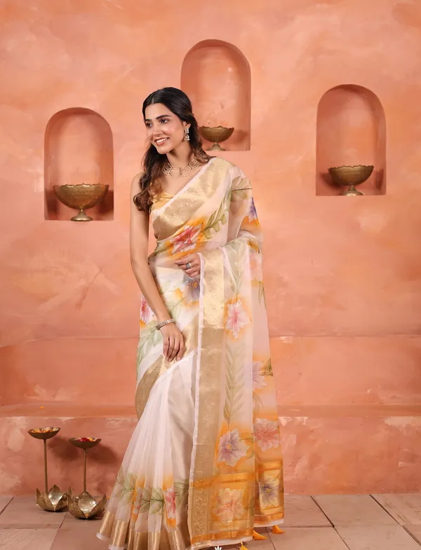 White_And_Golden_Tissue_Organza_Saree