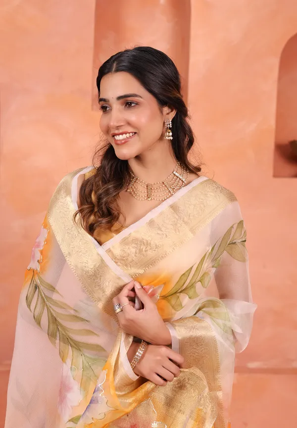 White_And_Golden_Tissue_Organza_Saree