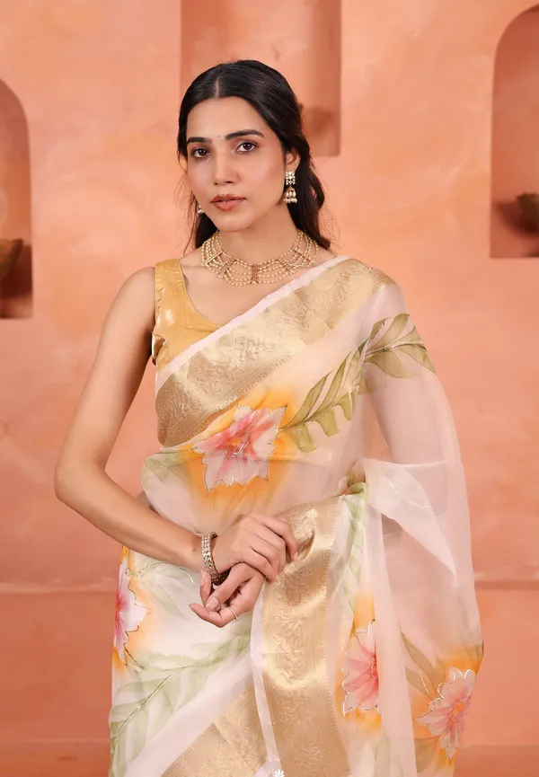 White_And_Golden_Tissue_Organza_Saree