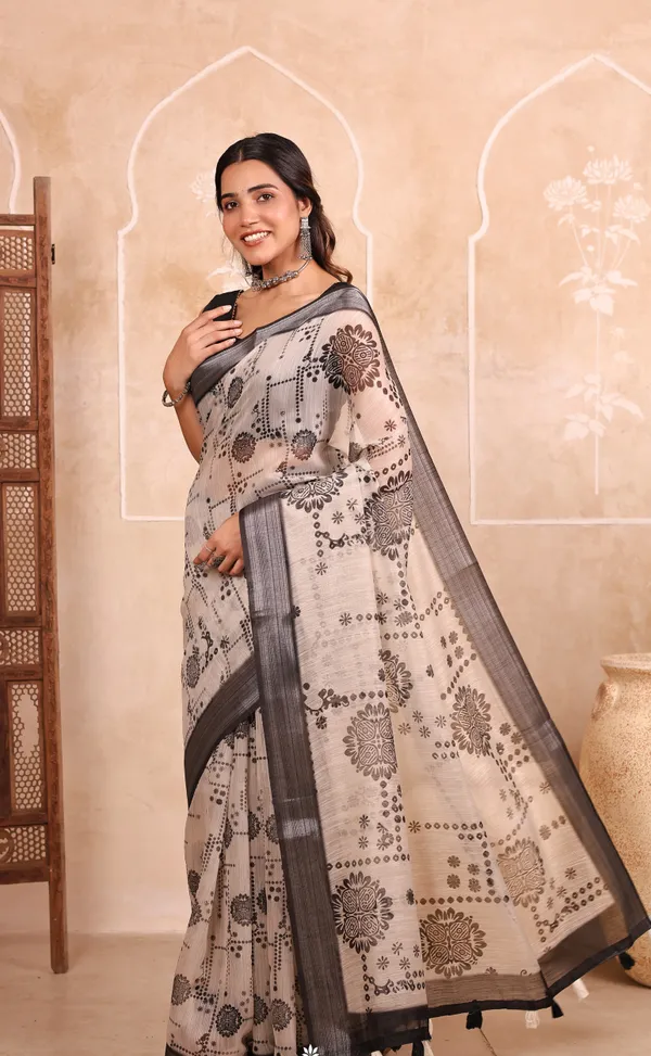 Off-White_And_Black_Chanderi_Cotton_Saree