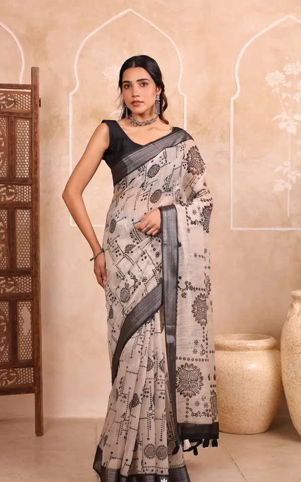 Off-White_And_Black_Chanderi_Cotton_Saree