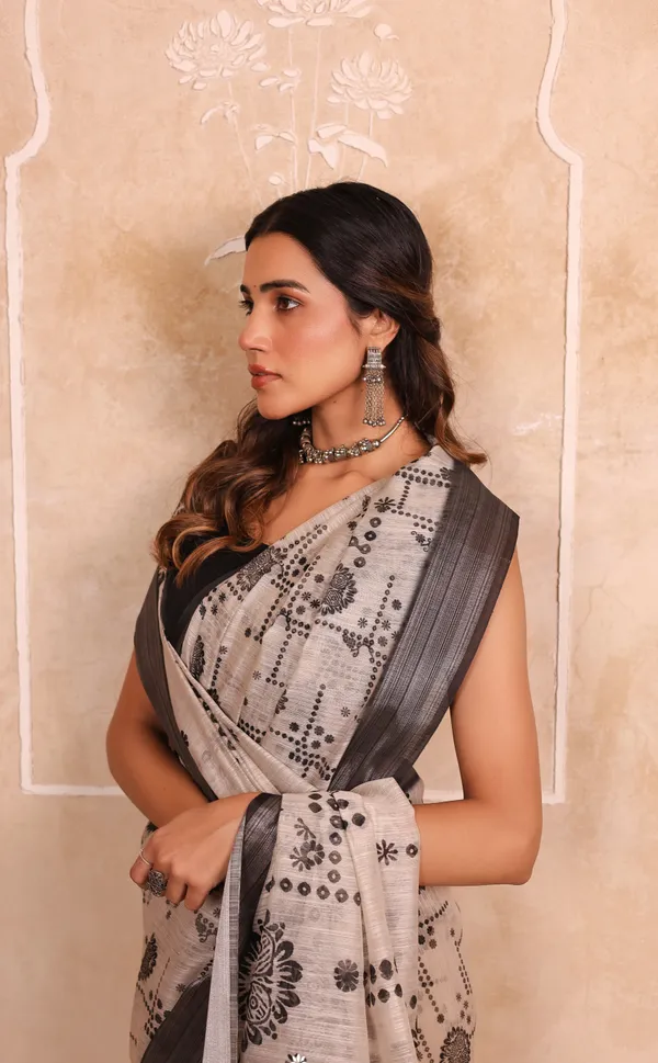 Off-White_And_Black_Chanderi_Cotton_Saree
