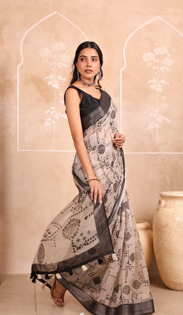 Off-White_And_Black_Chanderi_Cotton_Saree
